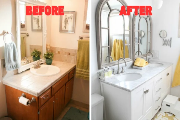 Bathroom Cabinet Before and After Remodel - Quality Preferred Paint