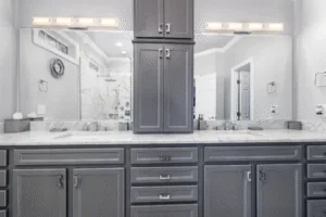 Kitchen Gray Cabinets, Backsplashes, and Countertops - Quality Preferred Painting