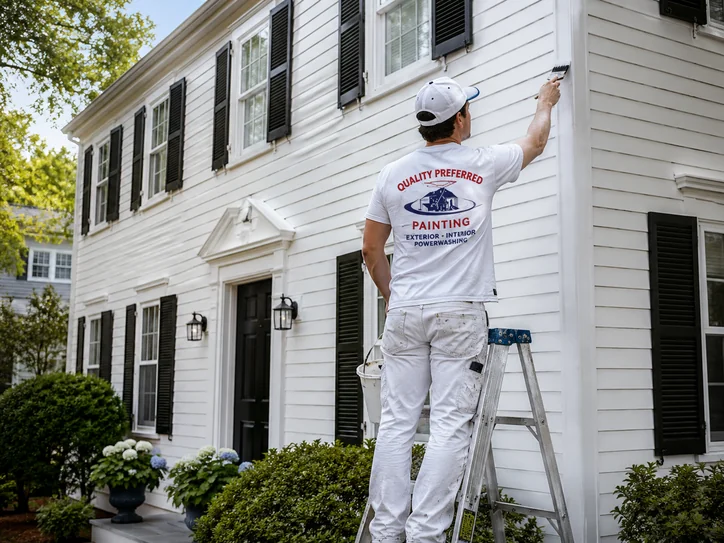 worker doing finishing touches of exterior painting